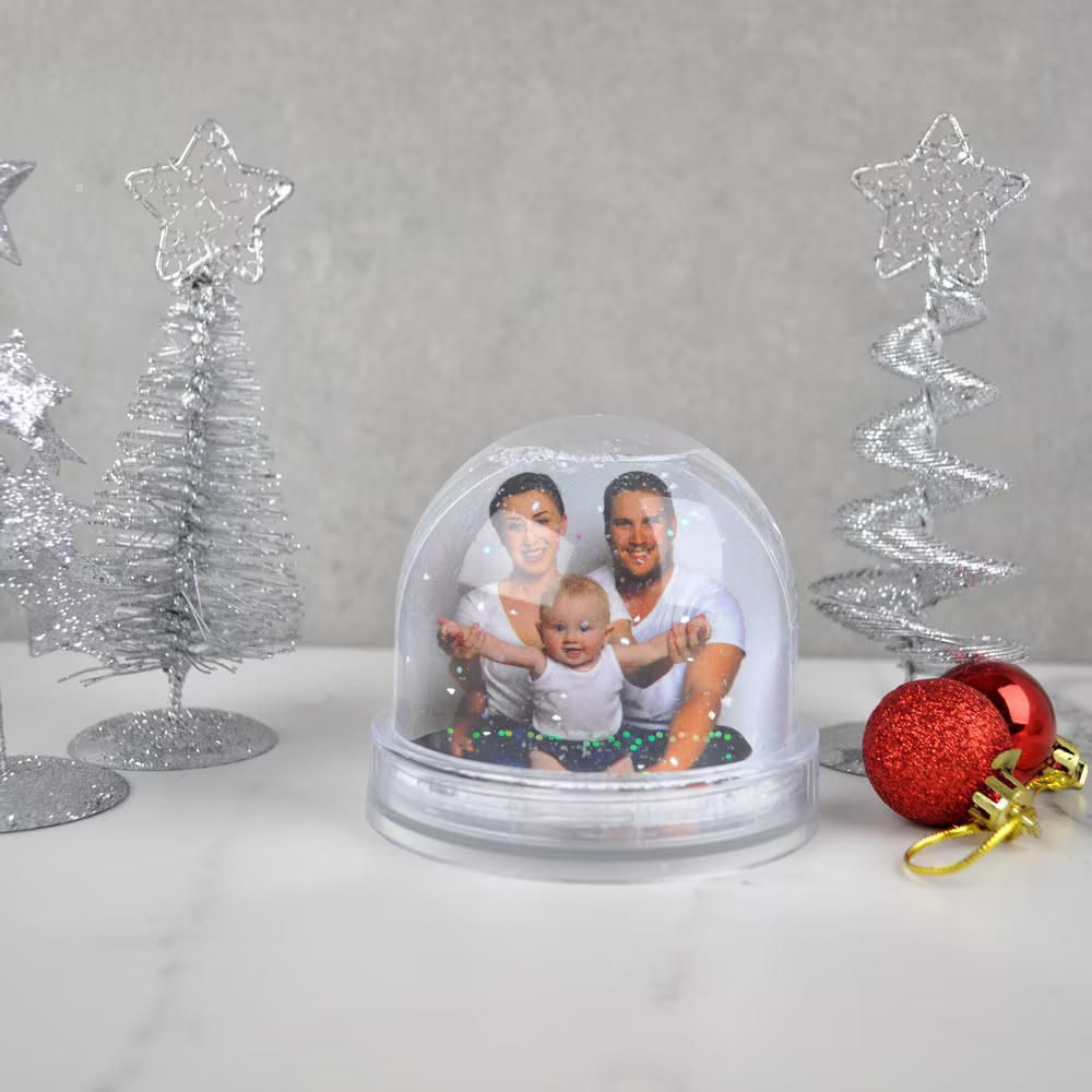 Personalised Snow Globe Glitter Photograph Frame, Family, New Baby, 2022 Photo Memories Christmas Gift, Newborn Grandparent Gift