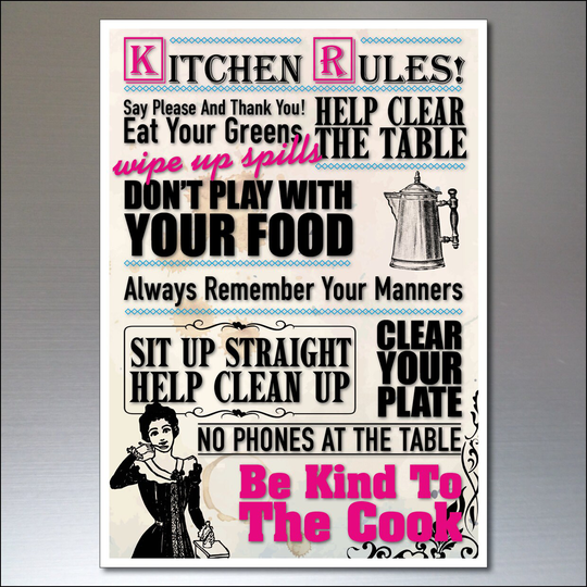 Kitchen Rules Extra Large Fridge Magnet Wall Plaque Size A4 21.0 X 29.7cms