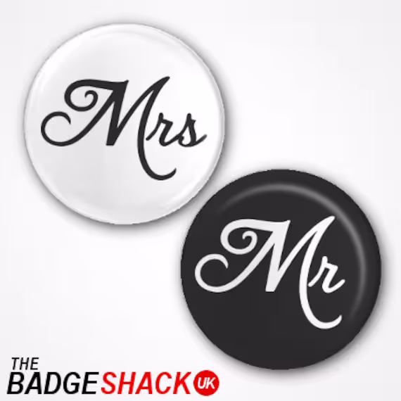 Mr & Mrs Pin Badges 2.5cm