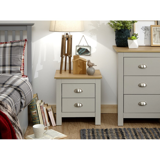 Lancaster Grey & Oak Top 2 Drawer Bedside Cabinet