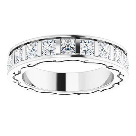 3.78 Ct. Princess Diamond Eternity Band - 14K/18K White, Yellow, Rose Gold & Platinum 950 , Bar & Channel Set Natural