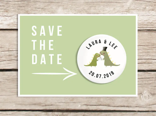 Dinosaur Wedding Save The Date Magnets, Save Cards, Personalised, Fun Stationery With Envelopes