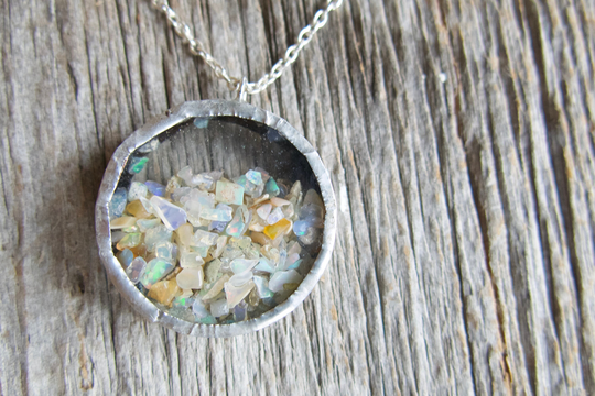 Fire Opal Necklace, Shake Floating Jewelry, October Birthstone Birthday, Blue & Yellow Flash, Gemstone Crystal Unique Special Gift, Wife