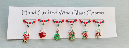 Christmas - Wine Glass Charms, Party, Dinner Gifts, Stocking Fillers, Teachers Secret Santa