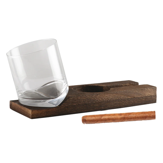 Whiskey Glass with Rectangular Wooden Tray