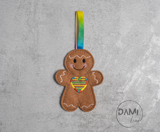 Gingerbread Man With Rainbow Heart, Hanging Decoration, Christmas Tree Ornaments