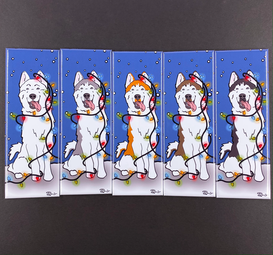 Siberian Husky Magnet, Cartoon Pet Portrait Christmas Stocking Stuffer Gift, Winter Holiday Dog Decor, 1.5x4.5