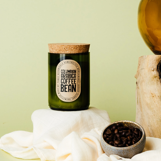 Columbian Arabica Coffee Bean Soy Wax Candle - Wine Bottle Glass Eco U