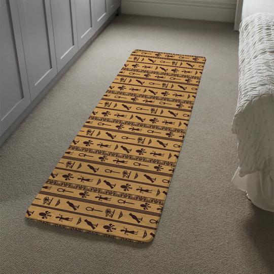 Lagrone Eye of Horus, Pharaoh, Flowers, Pyramid, Bird, Ankh Designer Shaggy Yellow/Black Rug
