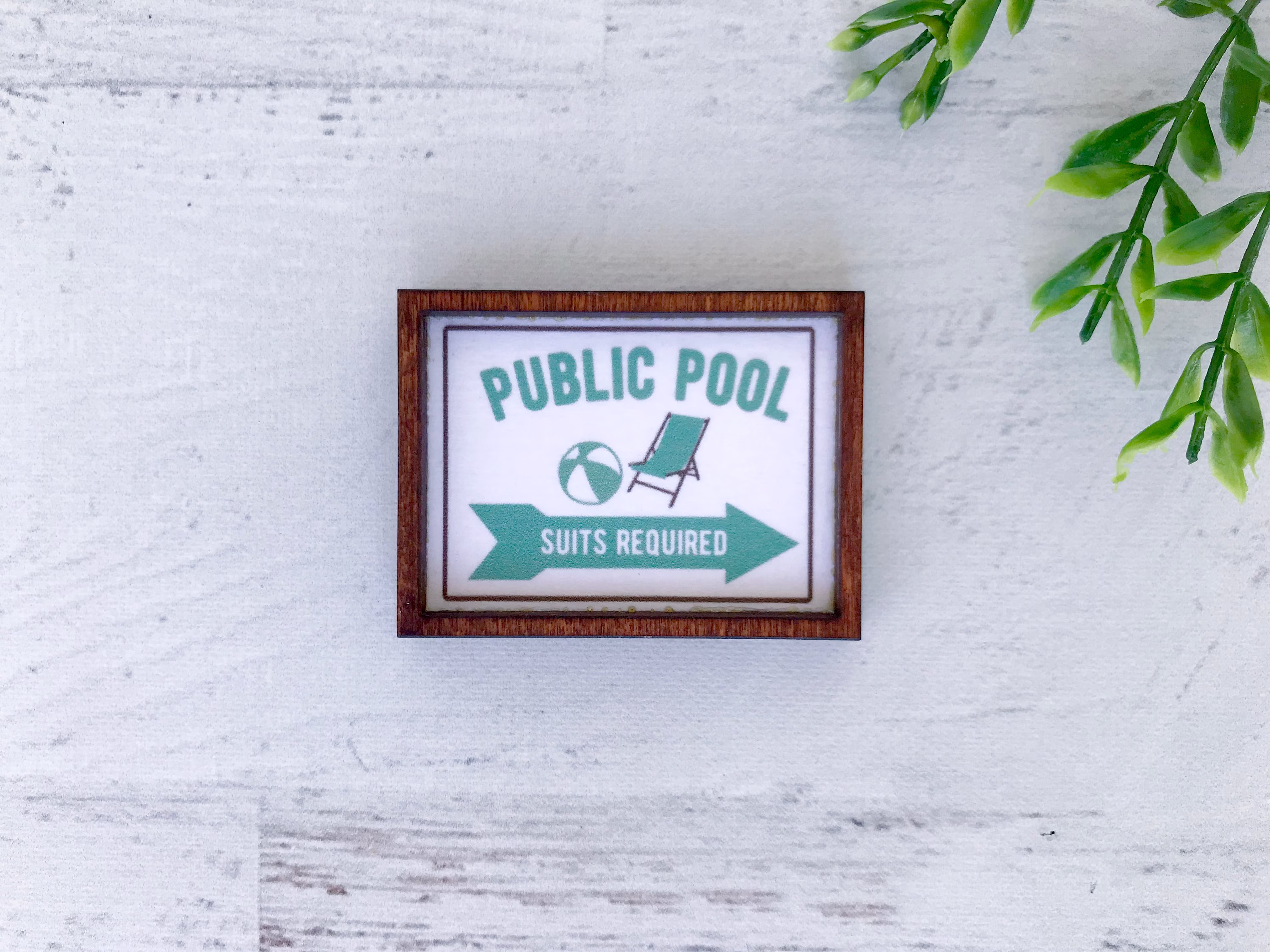 Wood Framed Miniature Sign | Farmhouse Type Tiered Tray Décor Handmade in U.s.a. - Public Pool Suits Required
