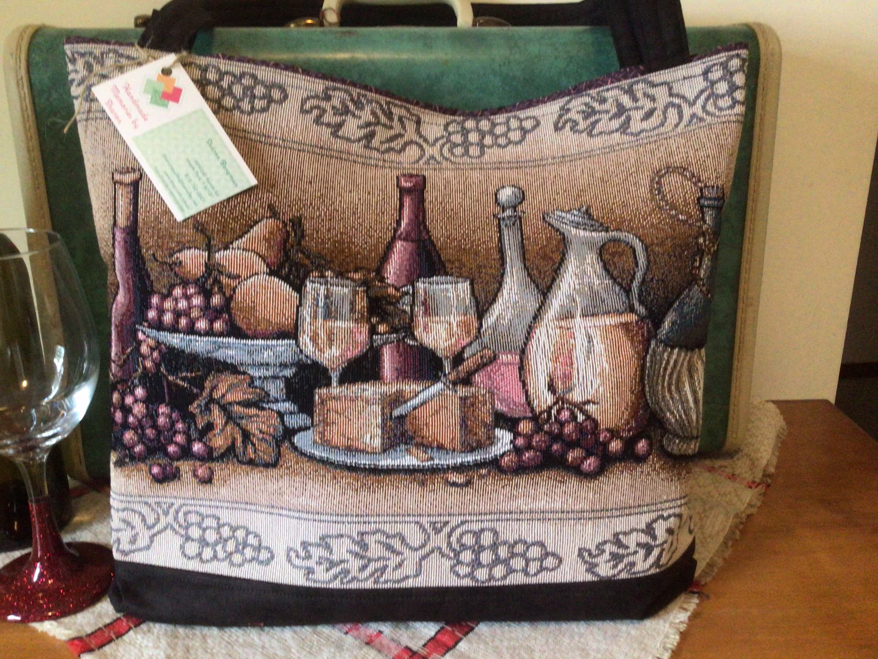 Wine Tapestry Tote Bag, & Cheese Market Lover Purse, Shoulder Bag