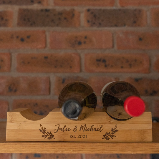 Wooden Couple's Wine Rack Customised Gift Ideal For Wedding/Engagement/Housewarming Personalised Year Engraved 3 Bottle Holder
