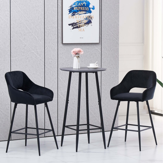 (Black, 2 Bar Stools) 1/2 Velvet Bar Stools High Counter Breakfast Chair