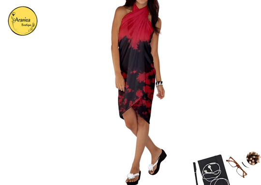 Red Scarf | Hand Dyed Batik Sarong Light Weight Pareo Beach Coverup Soft Fabric For Women Fashion