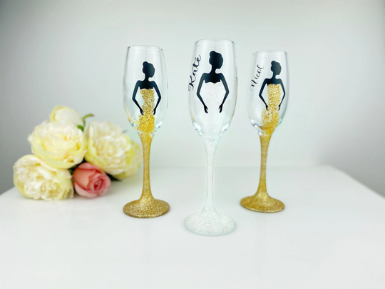 Personalised Birthday Glass/Birthday Gifts For Her/Special For Women/Custom Name Champagne Flute/Luxury Glitter Dress Glass