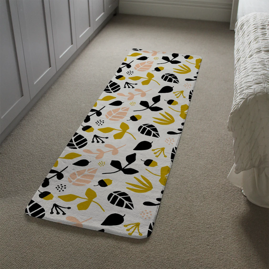 Manawa Leaves, Acorns and Branches Designer Shaggy Yellow/Pink/Black Rug