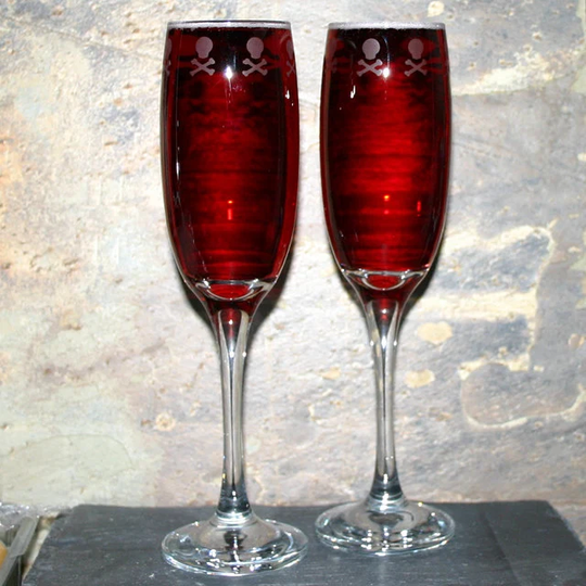 Skull Border - Pair Of Exclusive Design Skull & Crossbone Bordered Champagne Glasses