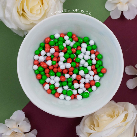 Red White & Green Chocolate Balls | 5mm Sprinkles Cupcake/Cake Decorations