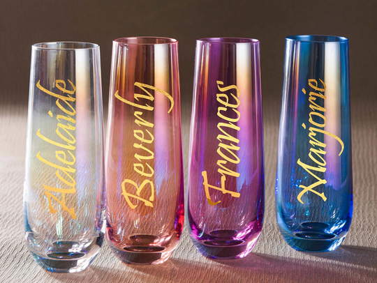 Champagne Flute Personalized, Plastic Champagne Flutes, Clear & Stemless, Bridesmaid Glasses, Champagne Tumbler, Bachelorette Glasses