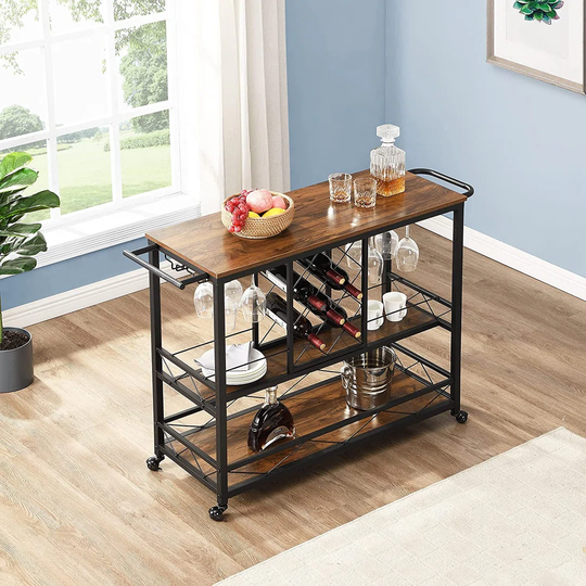 Riehle 6 Bottle Floor Wine Bottle & Glass Rack in Brown
