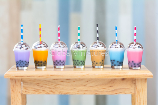 Dollhouse Miniatures Complete Collection Set Of Clear Plastic Dome Cap Glass Colorful Milk Shake Bubble Tea Cream Top | Colors Optional