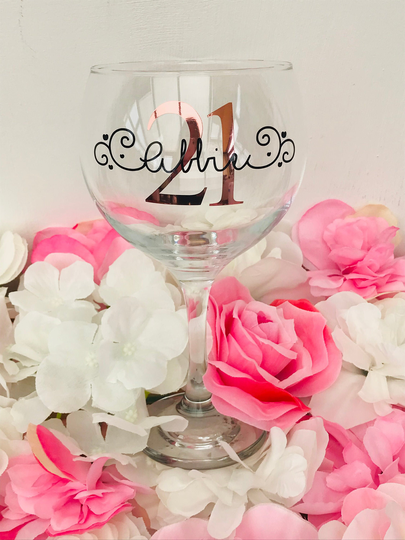 Personalised Birthday Gin Glass | Gift 18Th, 21st, 30Th, 40Th Girl Age & Name Glass Gift For Her
