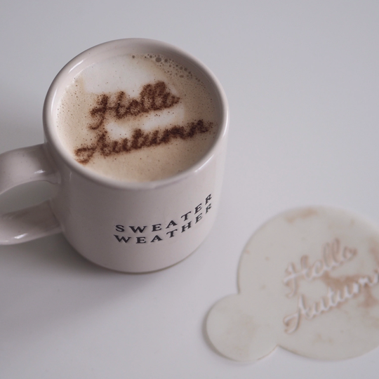 Hello Autumn Coffee Stencil, Cake Decorating, Cookie Stencil