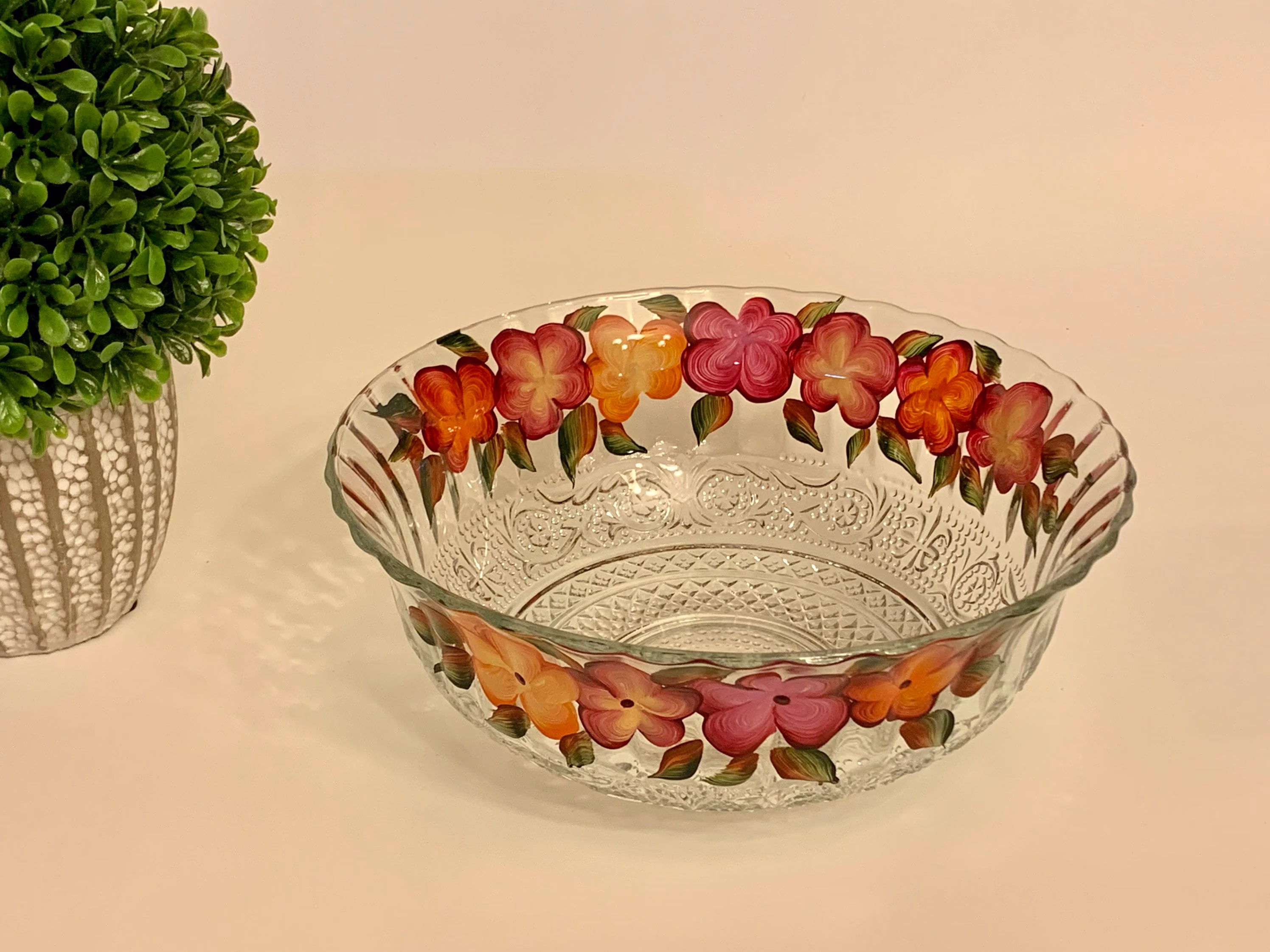 Hand Painted Glass Snack Bowl With Fall Flowers, Autumn Candy Dish, Flowers Salad Bowl, Mother Of The Bride Gift, Godmother Gift