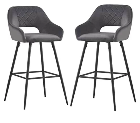 Carly Custom Order. Set Of Two Dark Grey Suede Stools, Pair Barstools, Set Retro Stools