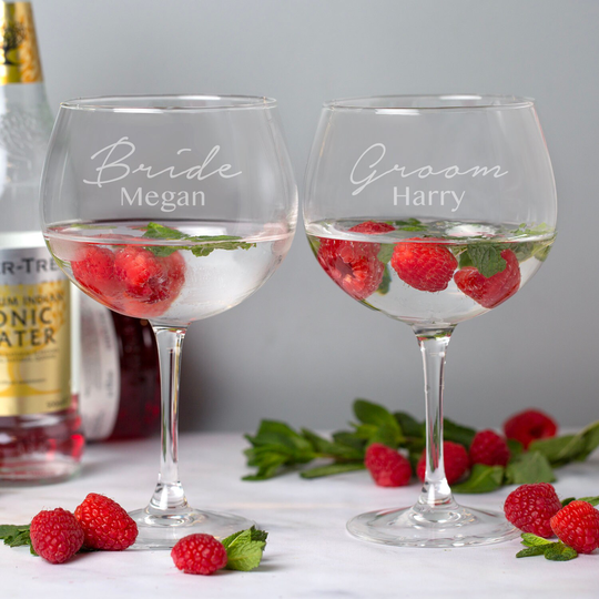 Personalised Bride & Groom Gin & Tonic Balloon Glasses Set Pair Of G T Gifts Ideas Presents For Her Him New Home Anniversary Engagement