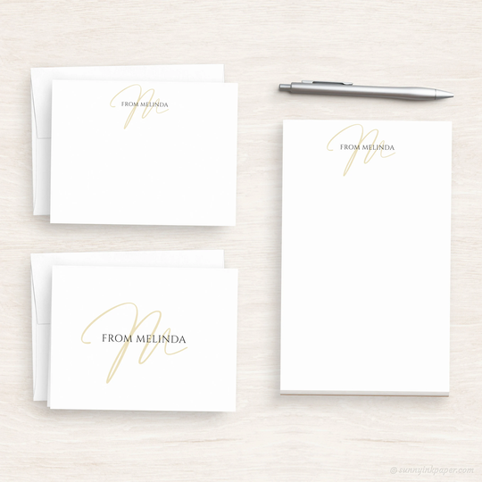 Personalized Single Initial Stationery - Simple Business Set Pastel Monogram Writing Paper Custom #203