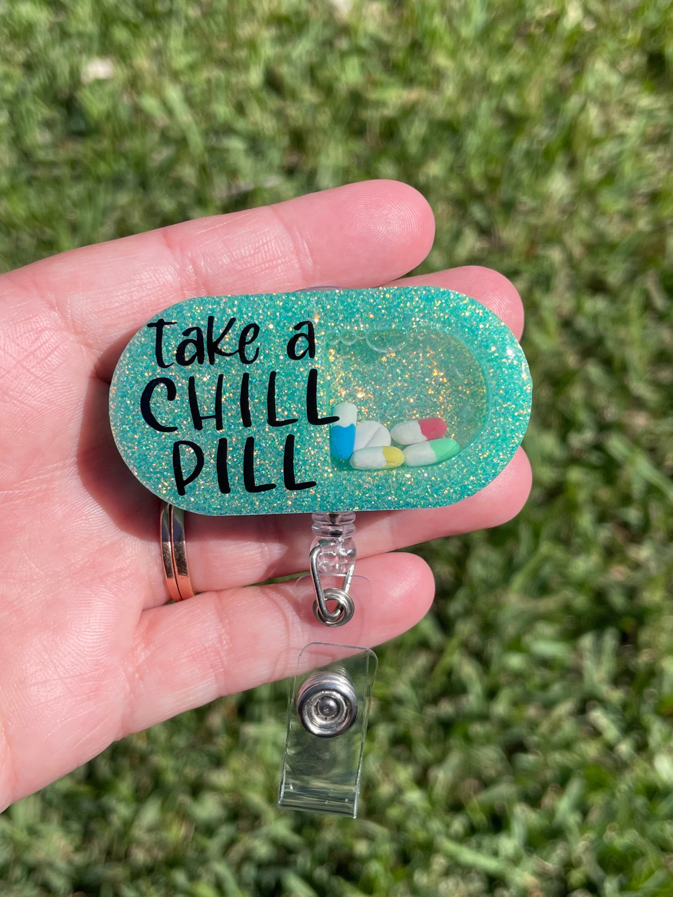 Pill Nurse Badge Reel || Med Student Rn Lvn Tech Pharm Bsn Cna Pca Capsule Glitter Resin
