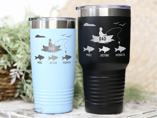 Fishing Dad Gifts For Fathers Day From Daughter Son, Tumbler, Personalized Fish Gift Birthday, Kids Names Daddy Travel Cup T250