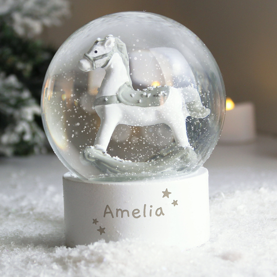 Personalised Snow Globe, Custom Rocking Horse, Glitter Gift For Girls, Birthday Gift, Christening Personalized Kids Gifts