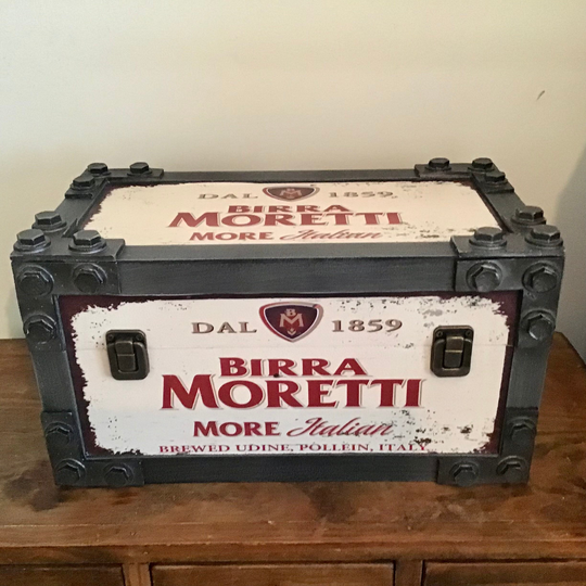 Birra Moretti Vintage Style Wooden Storage Trunk. Italian Beer Storage Box. Hamper Gift Box. Unique Beer Lover Gift. Bar Room