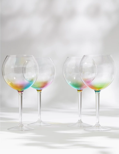 Set of 4 Rainbow Picnic Gin Glasses multi-coloured
