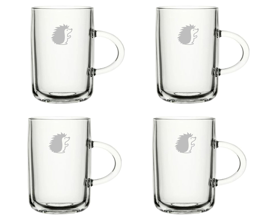 Hedgehog Set Of 4 Tea Glasses Mug Coffee Glass - Hand Etched Glass.247