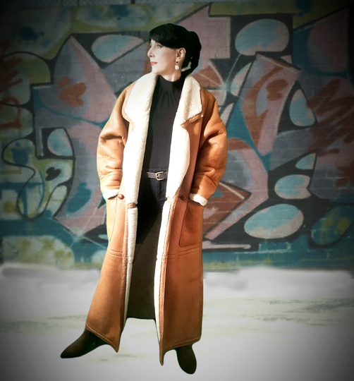 Vintage Later 1980S Early 1990S Gavin Brown Designer Tan Leather Sheepskin Lines Throughout Ankle Length Cocoon Coat Warm