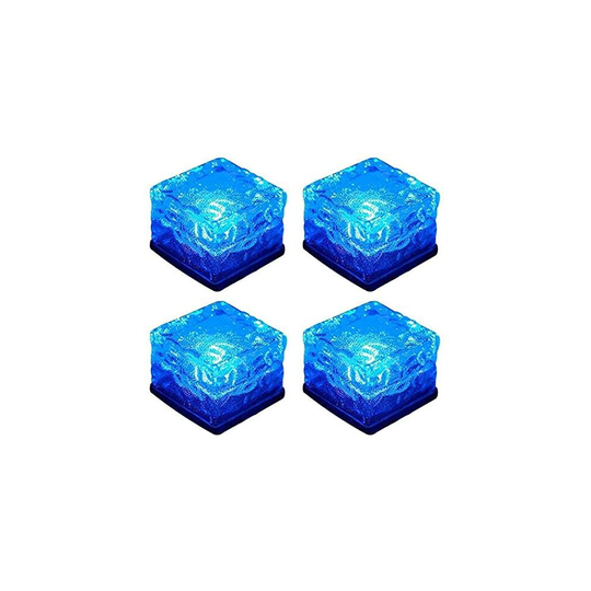 (10CM Diameter, Blue Light) 4 Pcs Solar Ice Glass Light, Solar Outdoor Lamp