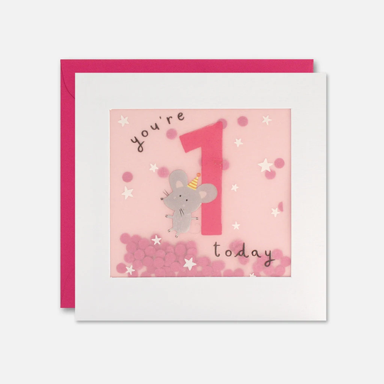 Age 1 Mouse Birthday Card With Paper Confetti - Shakies By James Ellis