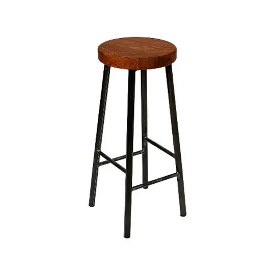 Rick Broadoak-Brown - Chunky Round Frame Bar Stool With Brown Oak Seat