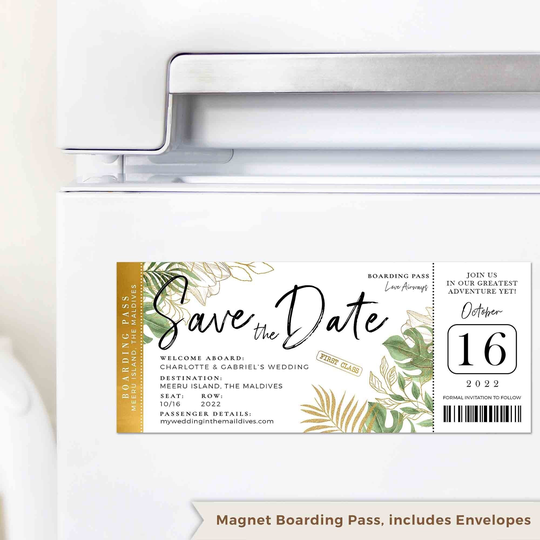 Tropical Wedding Save The Date Boarding Pass Fridge Magnet Qr Code Or Picture For A Destination Beach Tropical Wedding Travel Theme