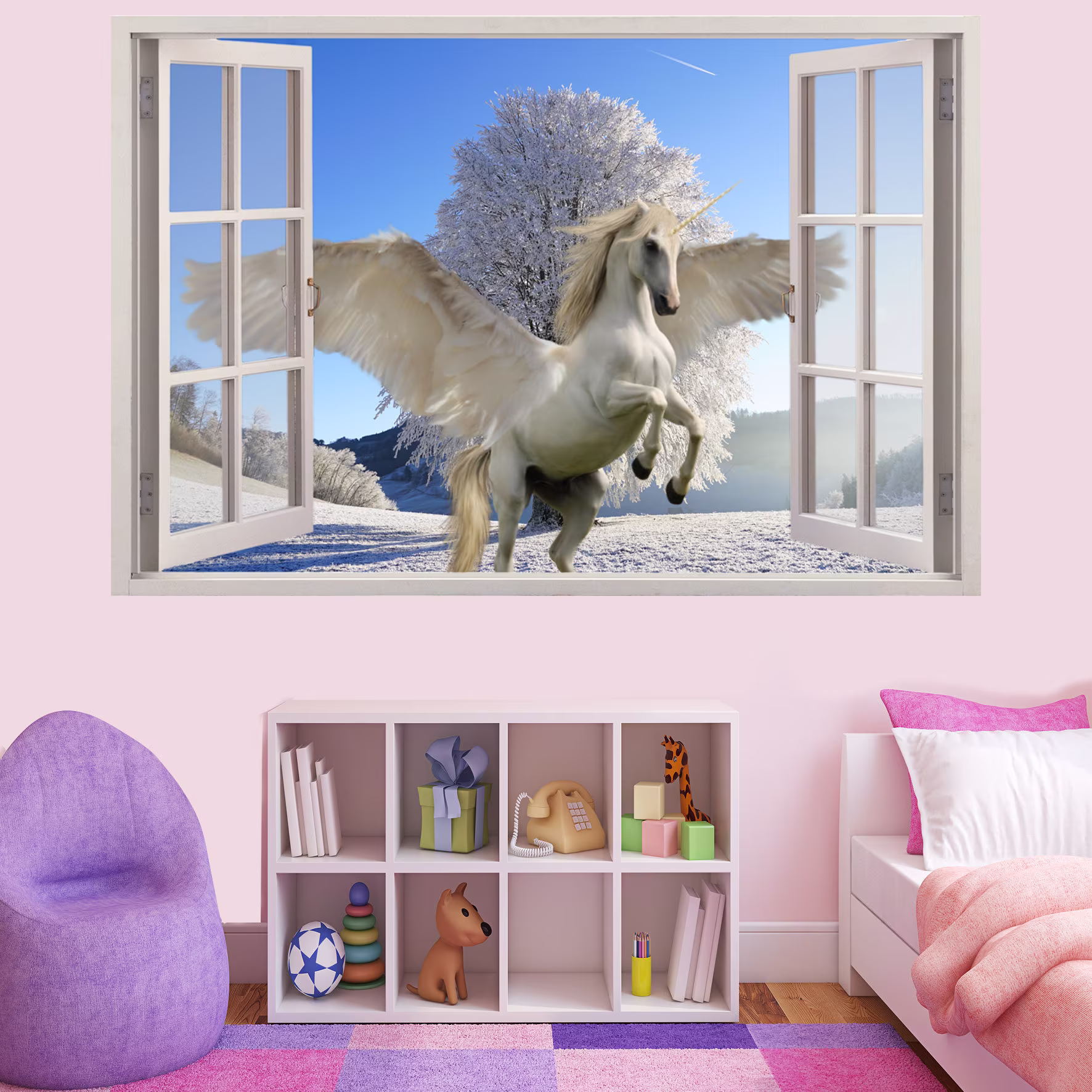 Snow Magical Horse Pegasus Unicorn Wall Sticker Mural Poster Decal Room Office Nursery Decor Id133