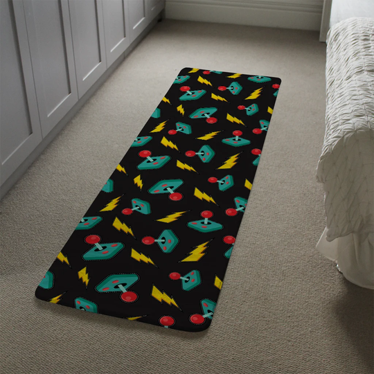 Housley Retro Video Game Joystick Designer Shaggy Black/Blue/Yellow Rug