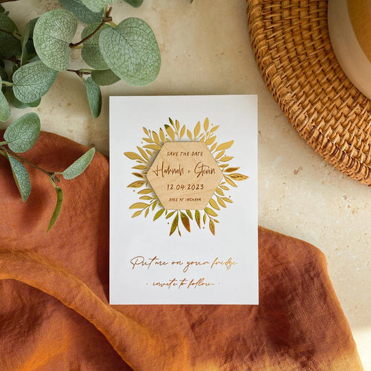 Minimal Wedding Save The Date Magnet, Wooden Dates, Hexagon Date, Personalised