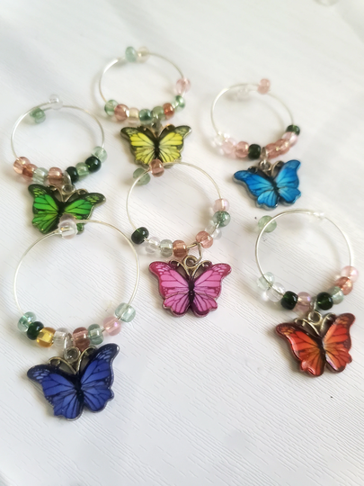 Solid Butterfly Multi Color Glass Bead Wine Charms
