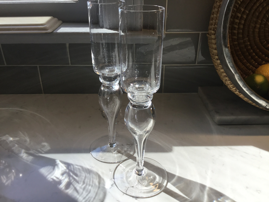 Unusual Vintage Crystal Champagne Flutes - Set Of Two Toasting Glasses Wedding