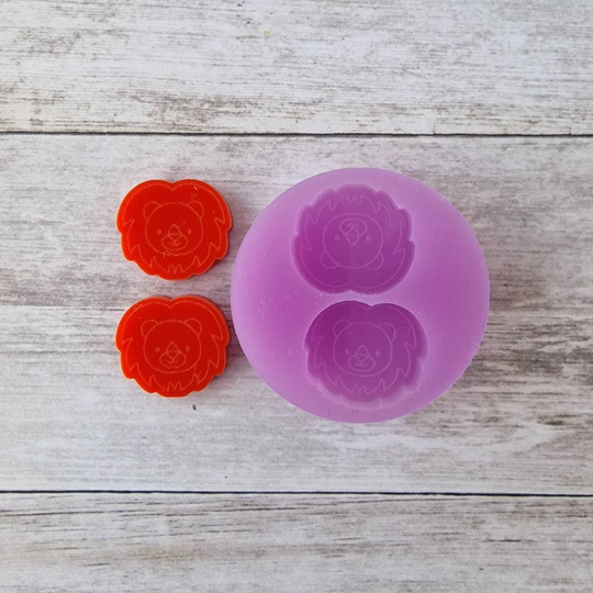 stud Earrings Resin Mold - 15mm Lion Face Mold, Animal Flexible Silicone Polymer Clay Supplies, Supply