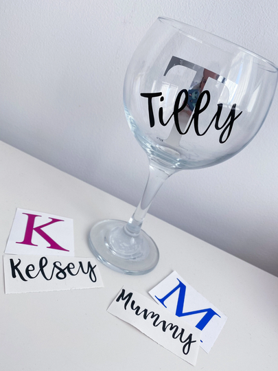 Personalised Wine Glass Gin Sticker, Initial & Name Decal, Label, Letter Bridesmaid Gift, Maid Of Honour, Birthday Gift