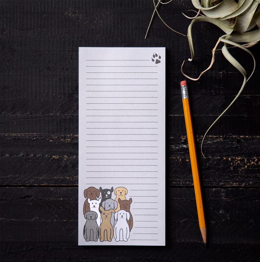 Dogs Grocery List Pad For Fridge - Notepad Refrigerator 3.5 X 8 Inches, 50 Sheets With Magnet